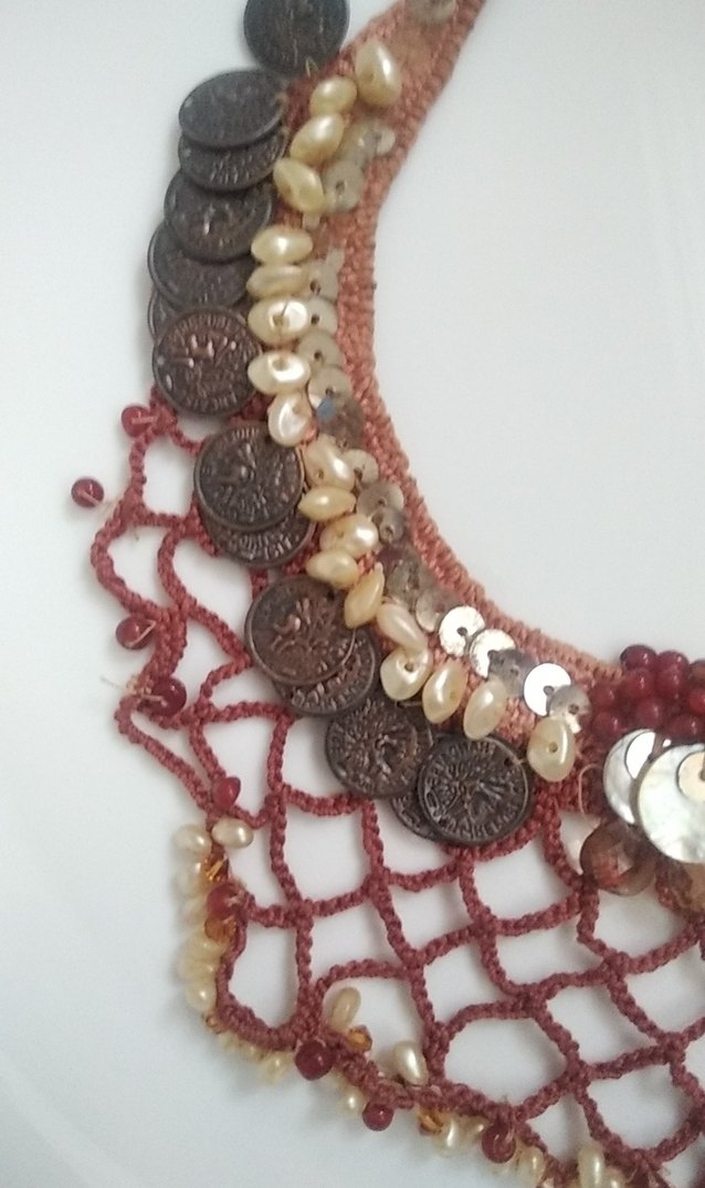 Toprak tonlarında sedefli İncili pullu Boncuklu Bohem Uzun Kolye - Görsel 3