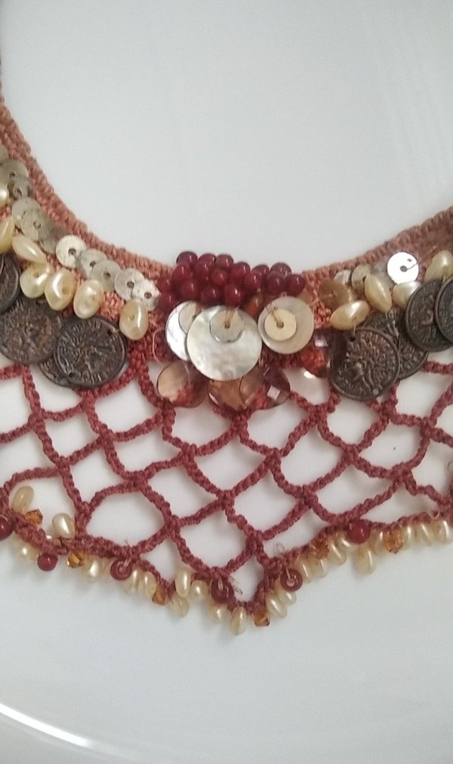 Toprak tonlarında sedefli İncili pullu Boncuklu Bohem Uzun Kolye - Görsel 2