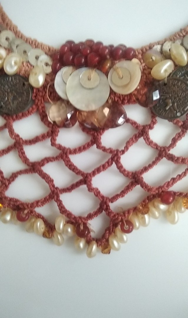 Toprak tonlarında sedefli İncili pullu Boncuklu Bohem Uzun Kolye - Görsel 5