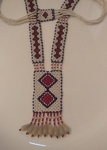 Uzun Çok Renkli el yapımı Boncuk İşlemeli Kadın Kolye - Görsel 3