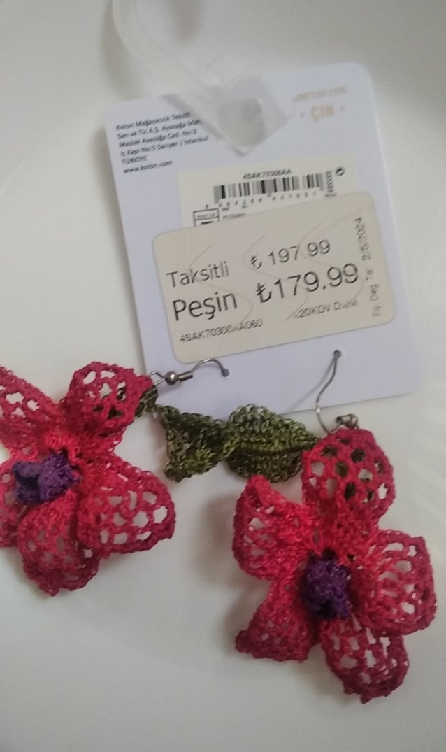 El yapımı Dantel Çiçek Desenli Pembe Otantik Küpe - Görsel 5