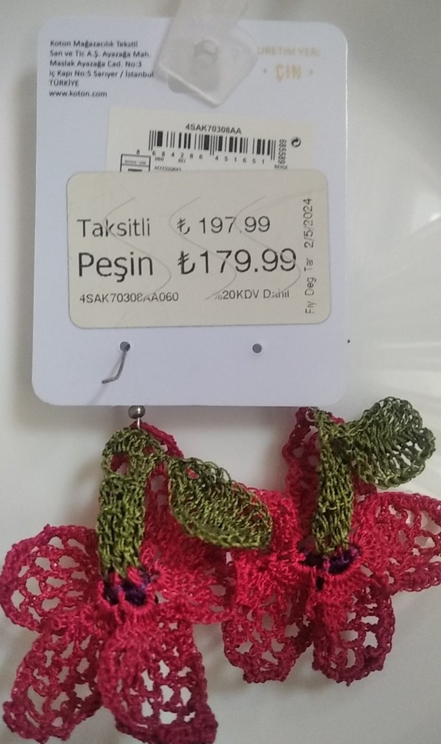 El yapımı Dantel Çiçek Desenli Pembe Otantik Küpe - Görsel 4