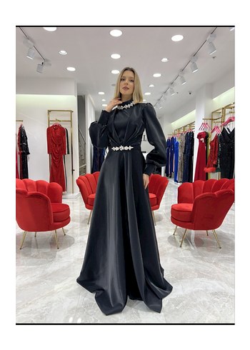 Uzun Siyah Gotik Abiye Elbise - Görsel 2