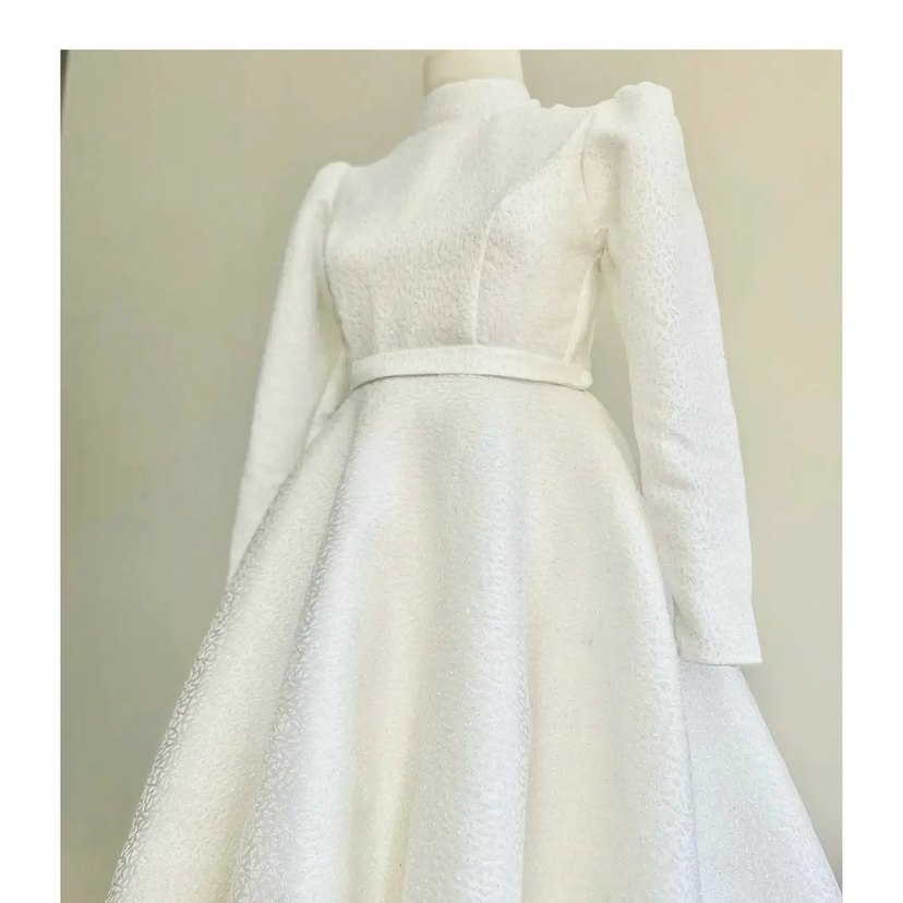 Parlak Beyaz Uzun Kollu A-Line Gelinlik - Görsel 2