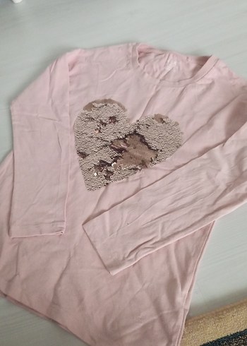 Pembe Pul Detaylı Uzun Kollu Kız Tişörtü - Görsel 2