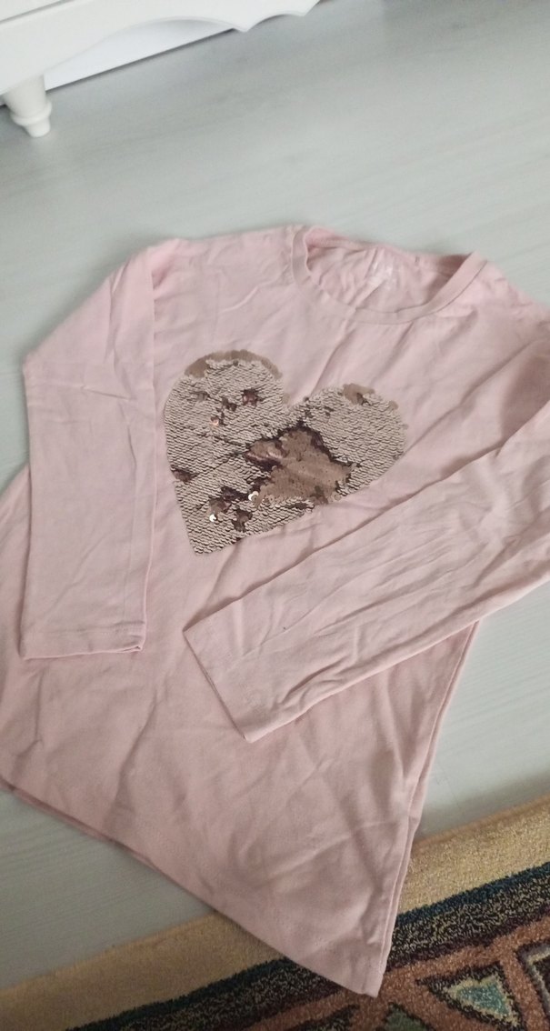 Pembe Pul Detaylı Uzun Kollu Kız Tişörtü - Görsel 2