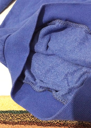 Mavi Kapüşonlu erkek Sweatshirt - Görsel 4