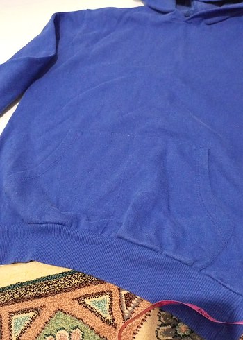 Mavi Kapüşonlu erkek Sweatshirt - Görsel 3