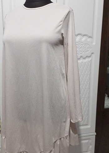 Bej Kadın Uzun Kollu Fırfırlı Tunik - Görsel 2