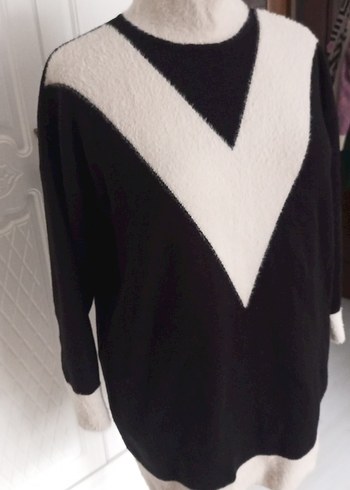 Siyah Beyaz Triko Kadın Kazak - Görsel 2