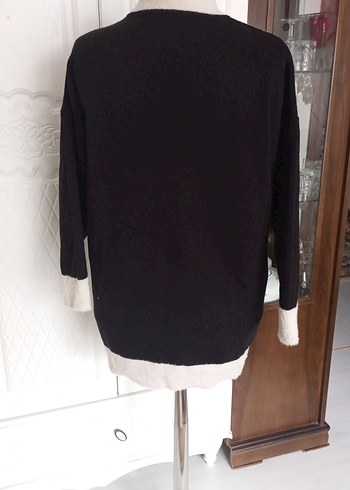 Siyah Beyaz Triko Kadın Kazak - Görsel 4