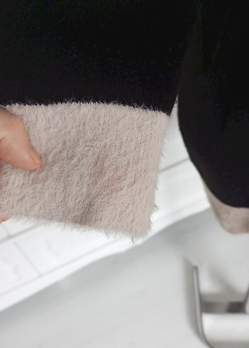 Siyah Beyaz Triko Kadın Kazak - Görsel 6