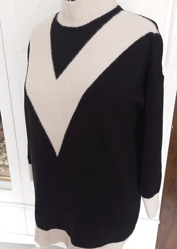 Siyah Beyaz Triko Kadın Kazak - Görsel 3