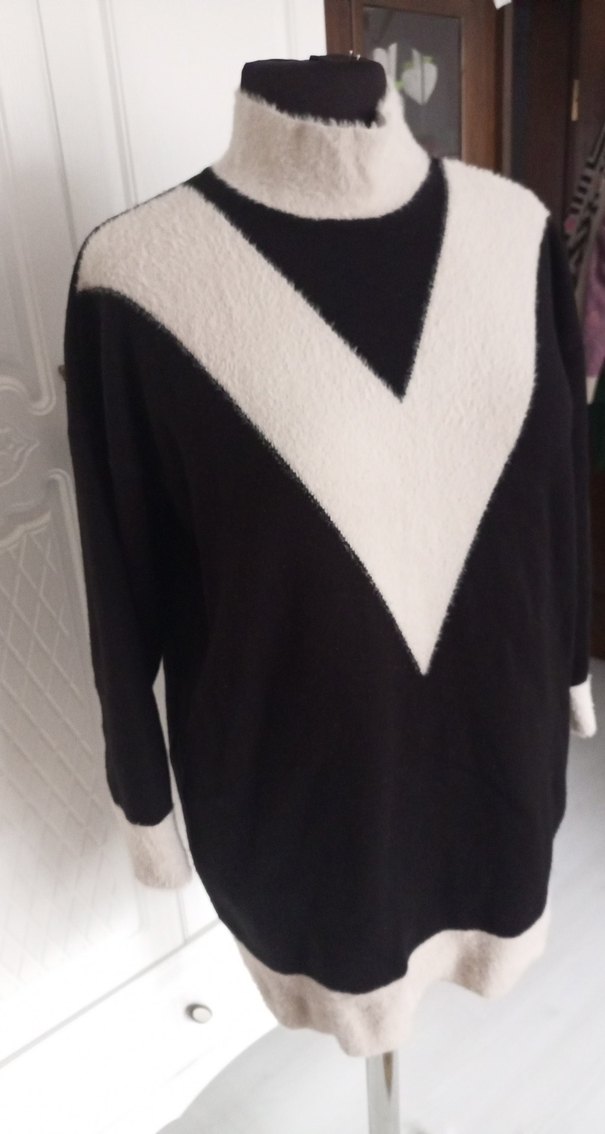 Siyah Beyaz Triko Kadın Kazak - Görsel 2