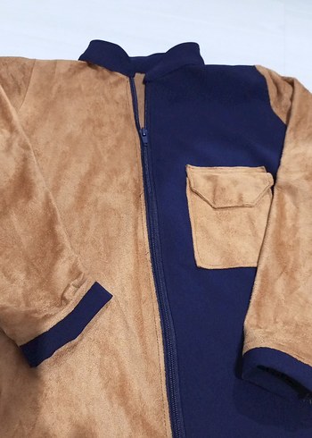 Kahverengi Lacivert Süet kız çocuk Ceketi - Görsel 3