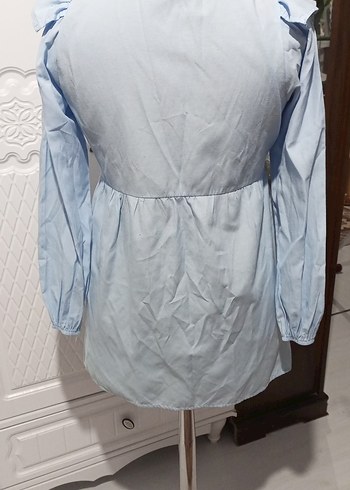 açık Mavi , Fırfırlı, Uzun Kollu kadın gömlek - Görsel 4