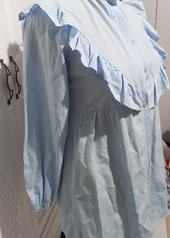 açık Mavi , Fırfırlı, Uzun Kollu kadın gömlek - Görsel 3