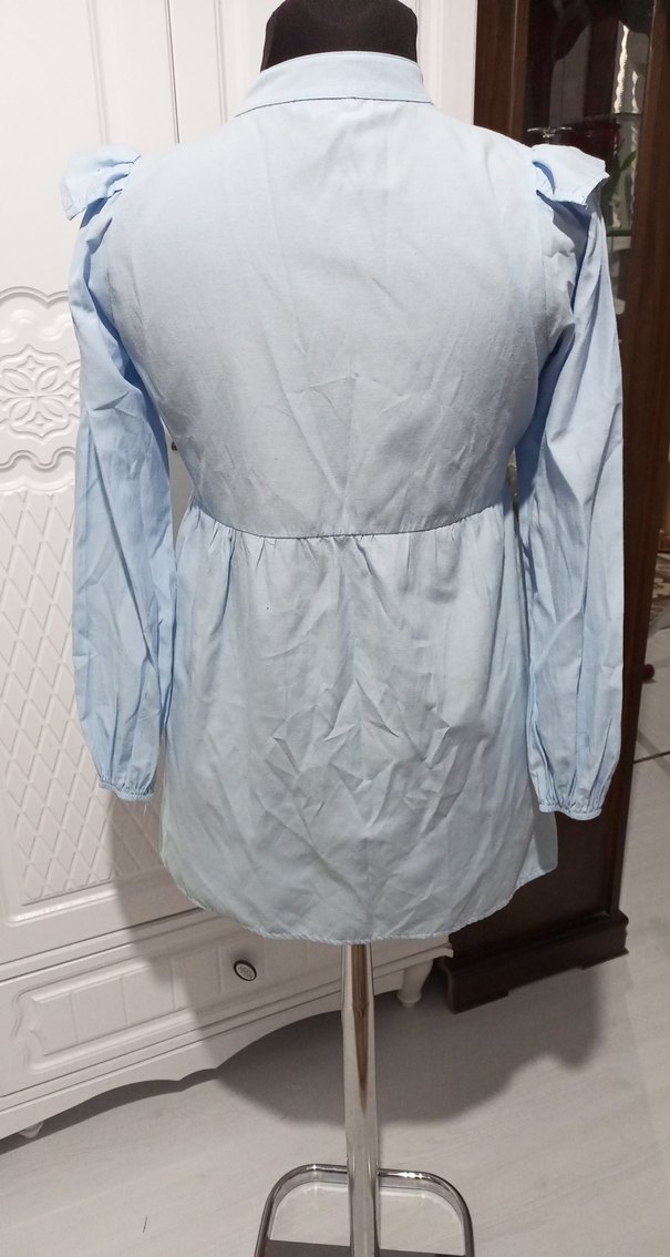 açık Mavi , Fırfırlı, Uzun Kollu kadın gömlek - Görsel 4