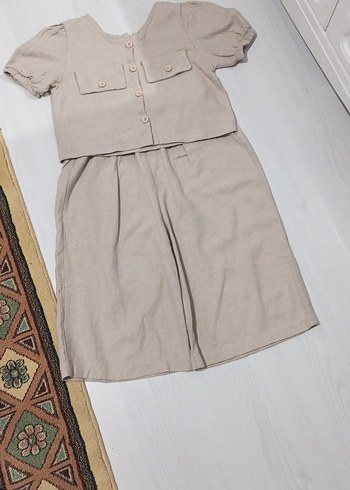 Bej Keten  kız çocuk takım - Görsel 2