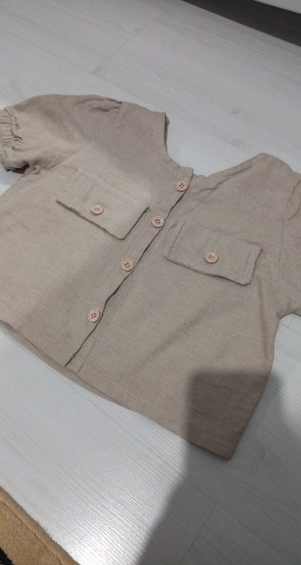 Bej Keten  kız çocuk takım - Görsel 3