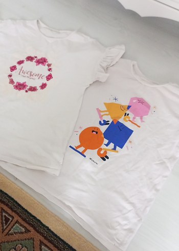 Kız Çocuk Renkli Baskılı Kısa Kollu Tişörtler - Görsel 5