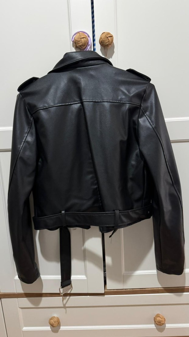 Siyah Deri Biker Ceket - Görsel 4