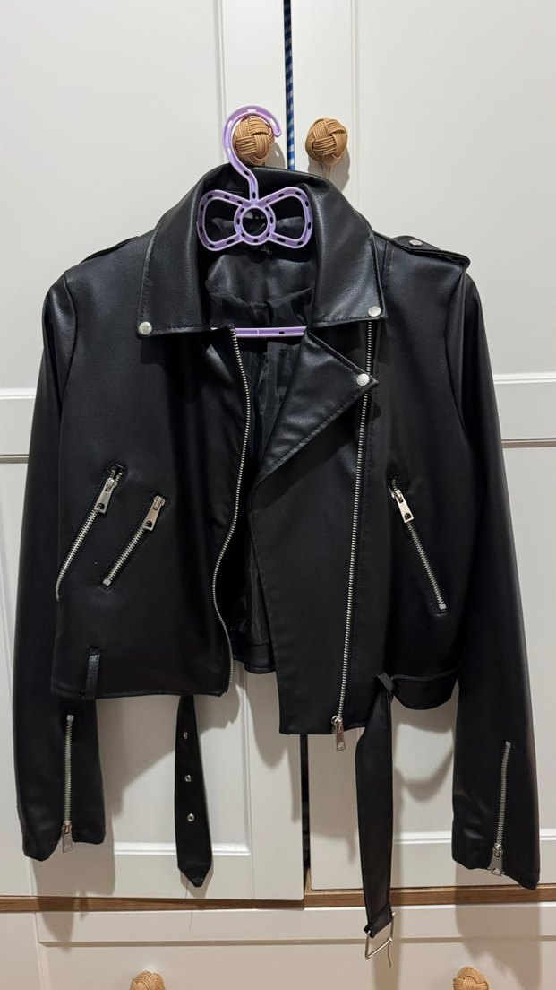 Siyah Deri Biker Ceket - Görsel 2