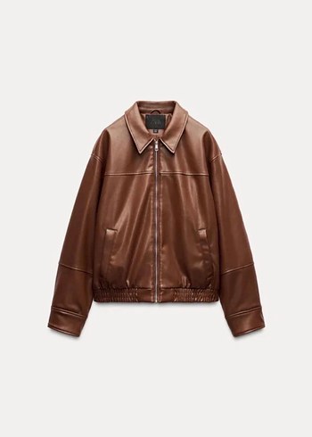 Zara Kahverengi Deri Ceket - Görsel 2