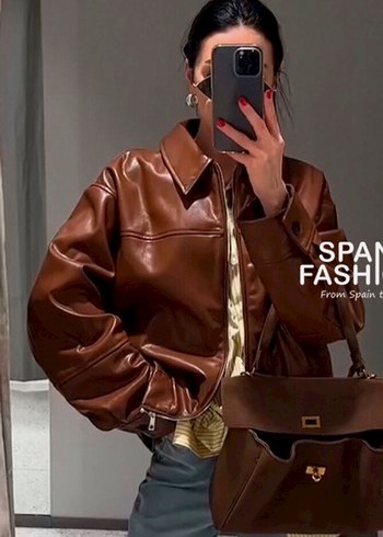 Zara Kahverengi Deri Ceket - Görsel 5