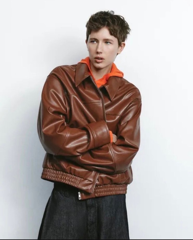 Zara Kahverengi Deri Ceket - Görsel 4