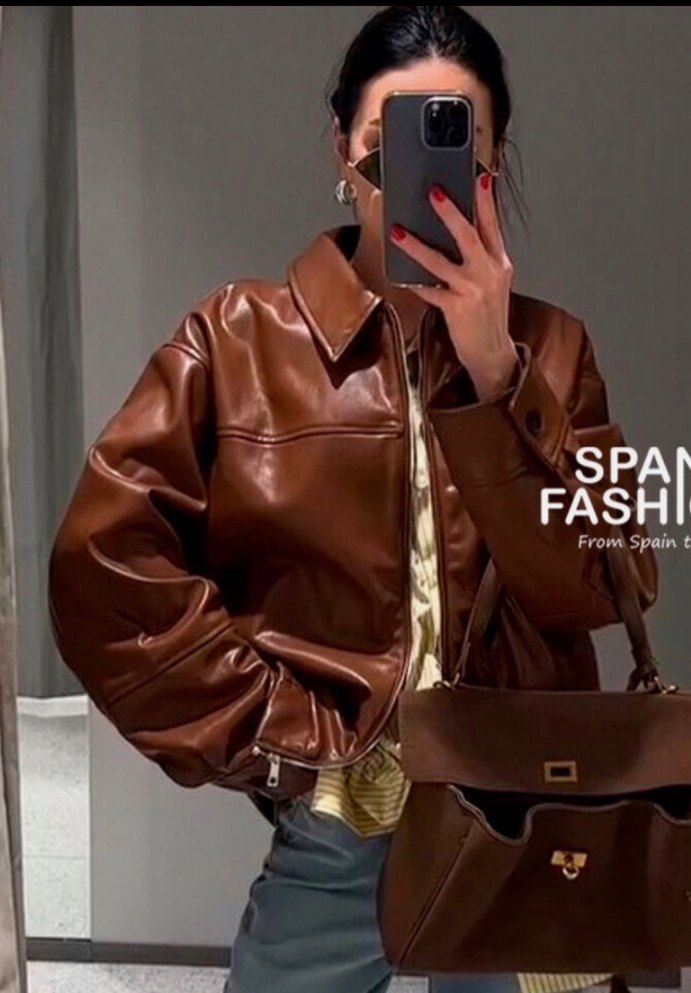 Zara Kahverengi Deri Ceket - Görsel 5