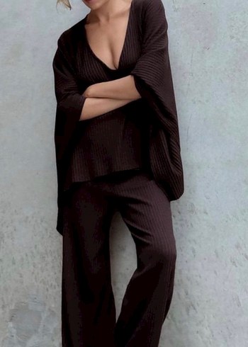 Zara Kahverengi  Yaka Örgü Kadın Kazak - Görsel 2