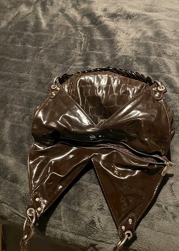 Kahverengi Deri Yılan Desenli Kadın Çanta - Görsel 4