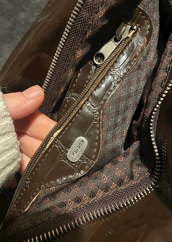 Kahverengi Deri Yılan Desenli Kadın Çanta - Görsel 5