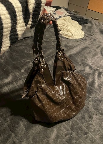 Kahverengi Deri Yılan Desenli Kadın Çanta - Görsel 2