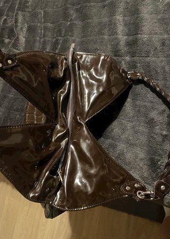 Kahverengi Deri Yılan Desenli Kadın Çanta - Görsel 8