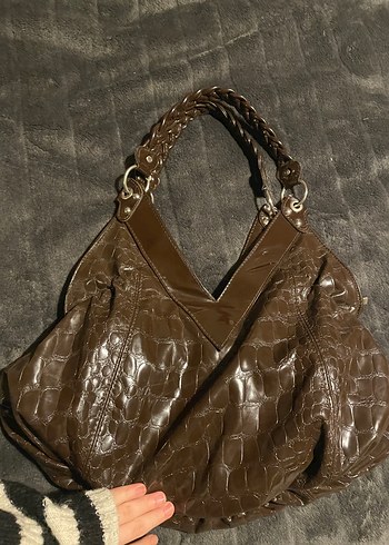 Kahverengi Deri Yılan Desenli Kadın Çanta - Görsel 9