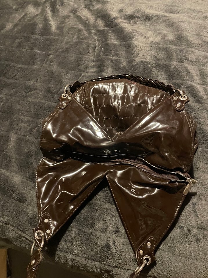 Kahverengi Deri Yılan Desenli Kadın Çanta - Görsel 4