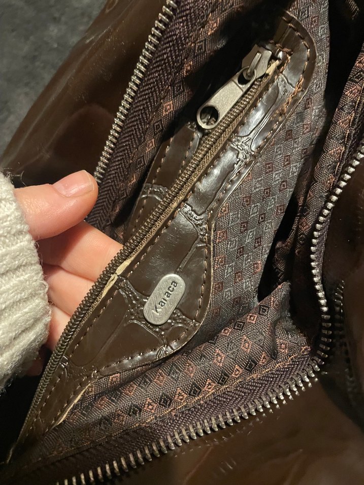 Kahverengi Deri Yılan Desenli Kadın Çanta - Görsel 5