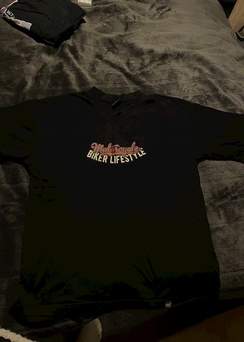 Siyah Baskılı Biker Tişört - Görsel 4