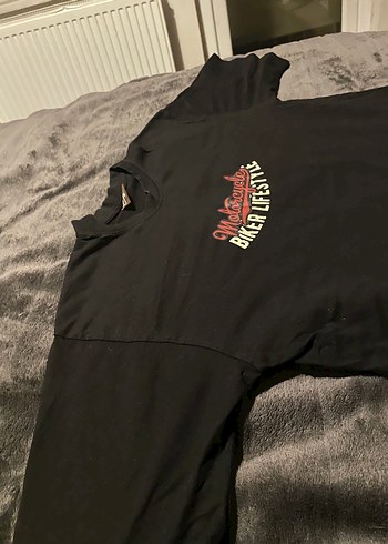 Siyah Baskılı Biker Tişört - Görsel 5