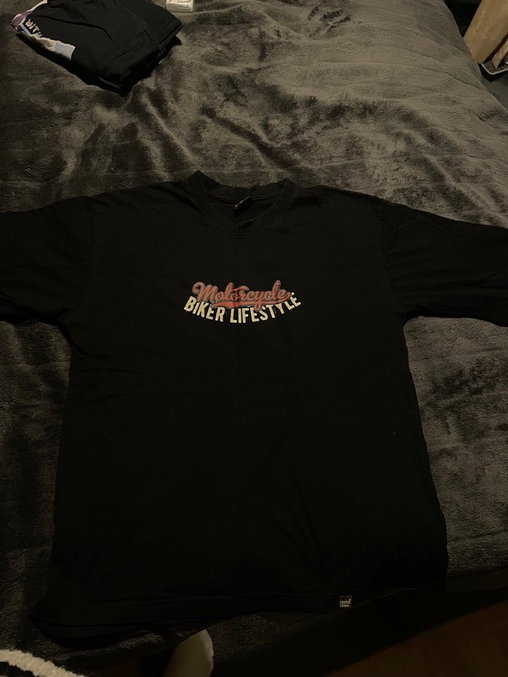 Siyah Baskılı Biker Tişört - Görsel 4