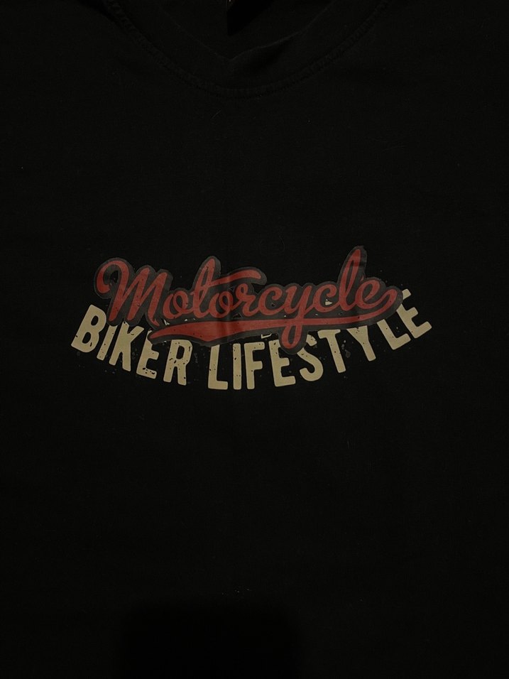 Siyah Baskılı Biker Tişört - Görsel 3