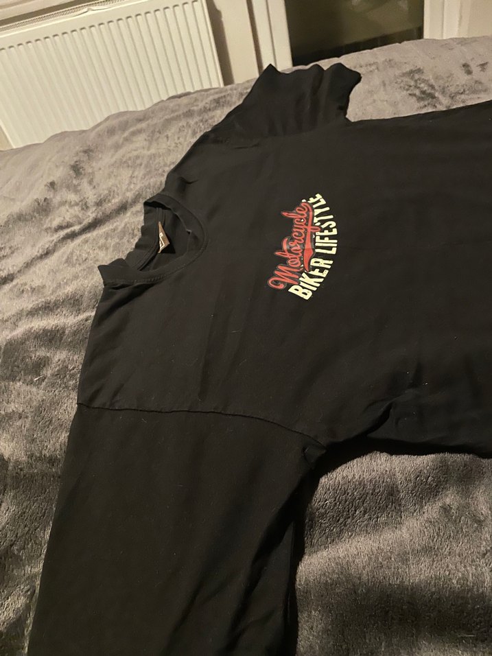 Siyah Baskılı Biker Tişört - Görsel 5