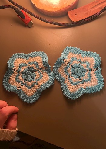 Mavi Beyaz El Örgüsü Çiçek Motifleri - Görsel 2