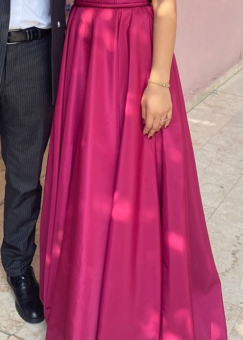Pembe Drapeli Uzun Abiye Elbise