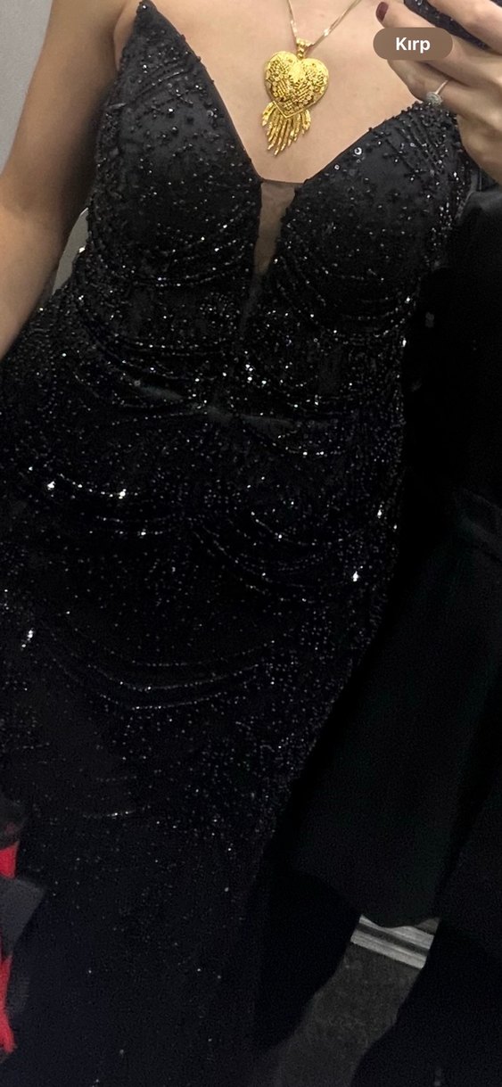 Siyah Drapeli Uzun Abiye Elbise - Görsel 2