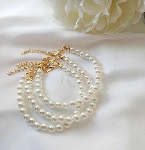 3 lü beyaz inci bileklik şok fiyat - Görsel 2