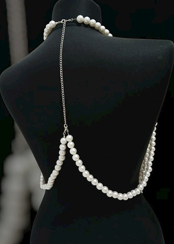 Uzun Beyaz Boncuklu Kadın Kolye - Görsel 7