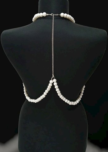 Uzun Beyaz Boncuklu Kadın Kolye - Görsel 6